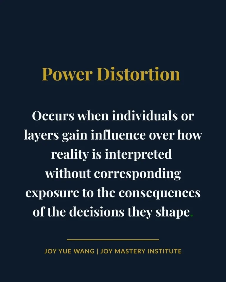 Power Distortion occurs when individuals or layers gain influence over how reality is interpreted without corresponding exposure to the consequences of the decisions they shape.